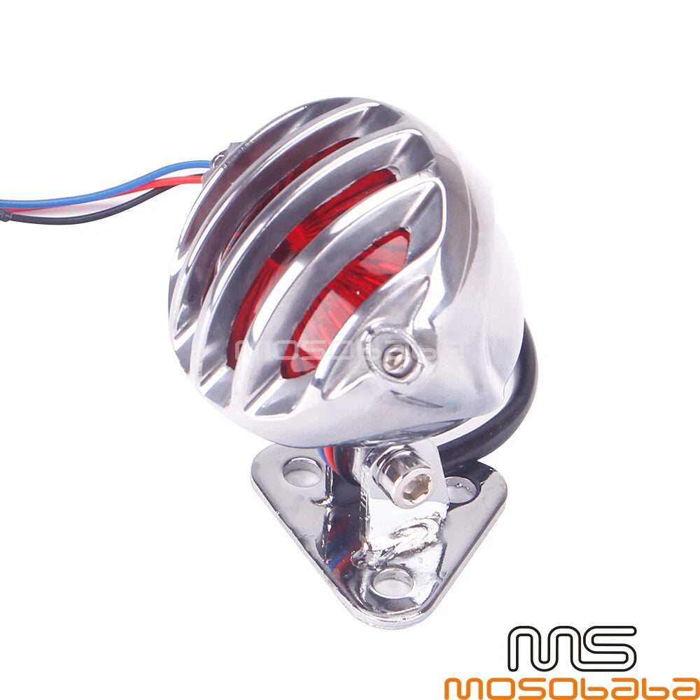 Finned Grill Tail Light w/ Bracket for Harley Honda Yamaha Suzuki