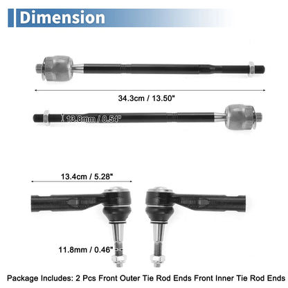 4x Front Inner Outer Tie Rod End Link for Chevrolet Equinox (2010-2017)