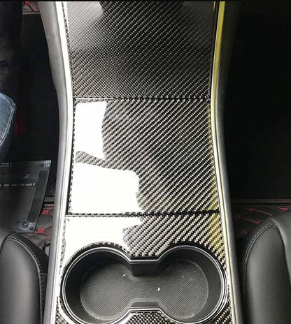 Real Carbon Center Console Cup Holder Overlay Pad Trim fit For Tesla Model 3
