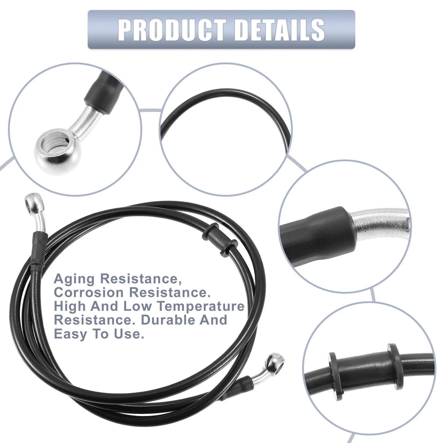 Length 10mm ID Motorcycle Hydraulic Brake Line Oil Hose Cable Black