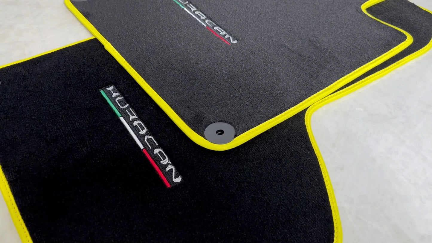 Floor Mats for Lamborghini Huracan Coupe Yellow Black Tailored Carpet (2014-2023)
