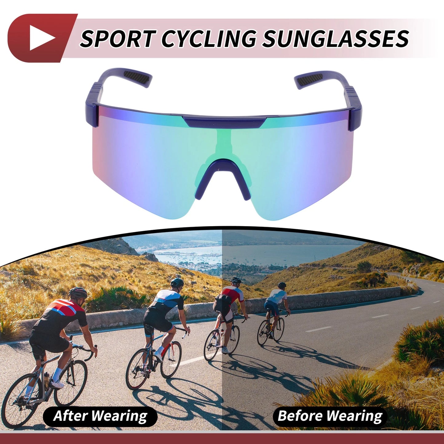 1 Pc Motorcycle Riding Goggles Green Lens Blue Frame Tri-acetel Cellulose PC