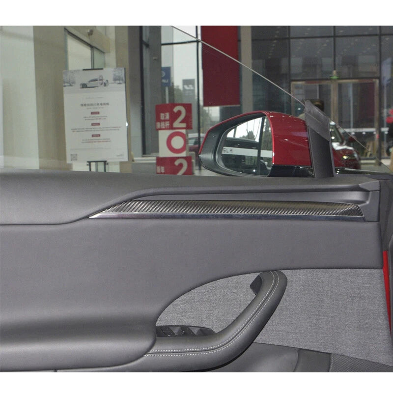 Carbon Fiber Interior Front Door Panel Cover Trim Strip for Tesla Model S 2022+