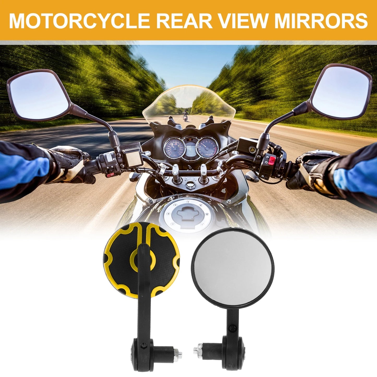 Rear View Mirrors Handlebar Mirrors Black Gold Tone Aluminum for M8 Motorcycle