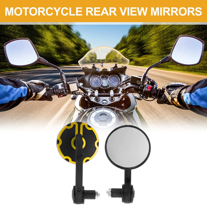 Rear View Mirrors Handlebar Mirrors Black Gold Tone Aluminum for M8 Motorcycle