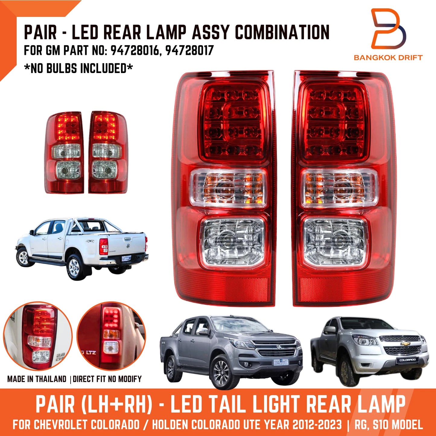 PAIR LED TAIL LAMPS for HOLDEN COLORADO UTE (2012-2023)