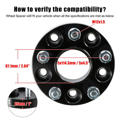 4pcs 1" Hub Centric Wheel Spacers Adapters for Jeep