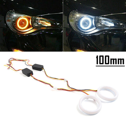 100MM White Amber Switchback LED Halo Rings for Car Headlight Retrofit