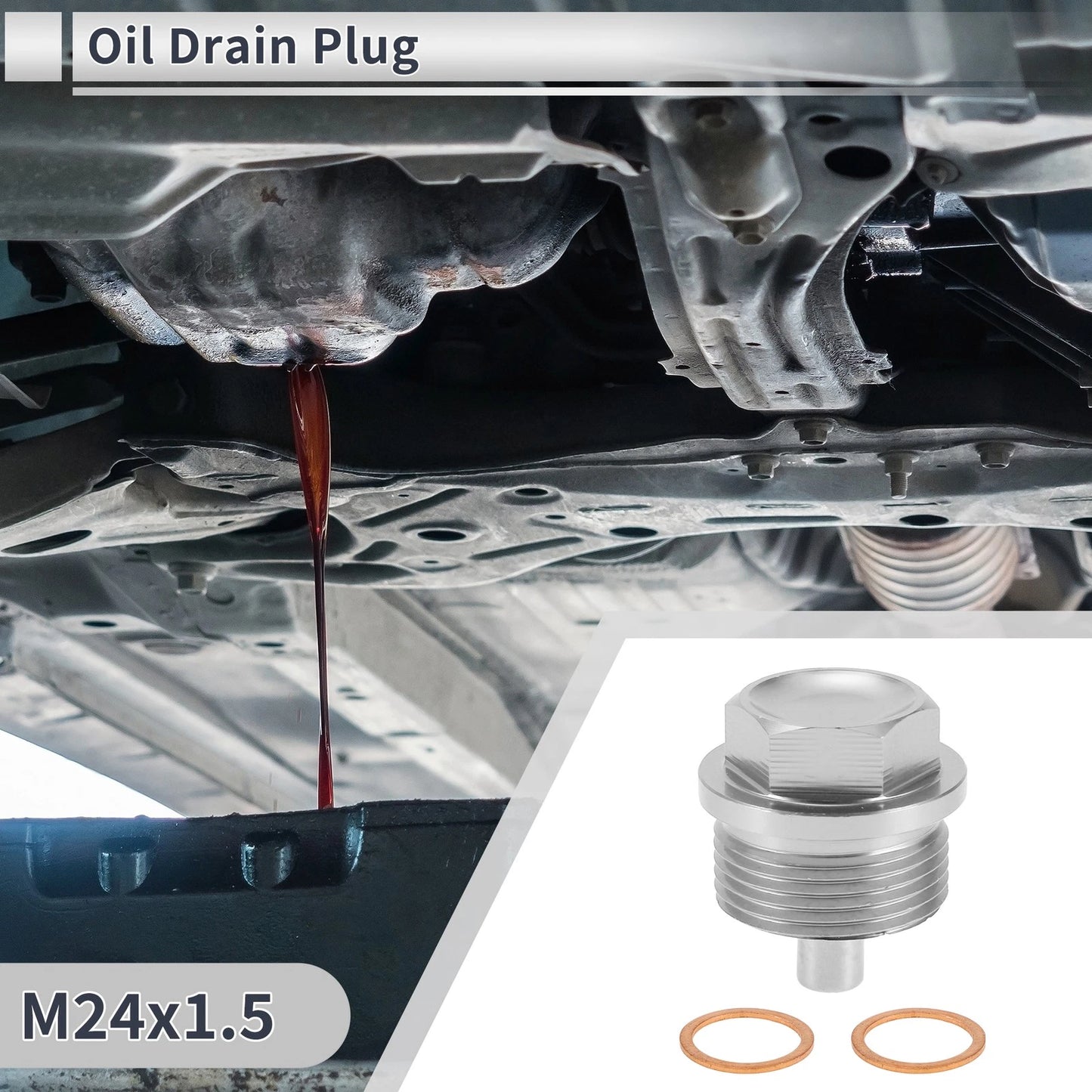 1 Set M24x1.5 Engine Oil Drain Plug with Gasket for Car Motorcycle Silver Tone
