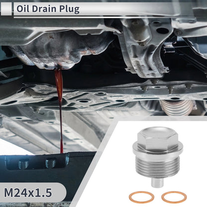 1 Set M24x1.5 Engine Oil Drain Plug with Gasket for Car Motorcycle Silver Tone