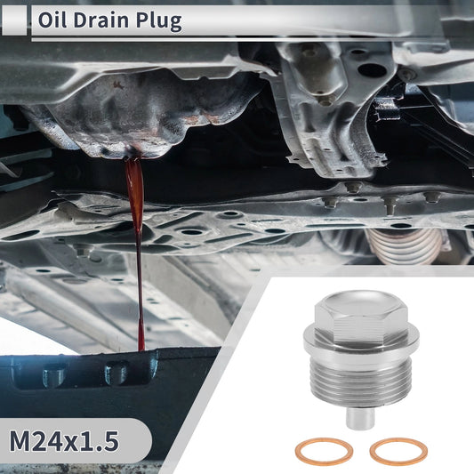 1 Set M24x1.5 Engine Oil Drain Plug with Gasket for Car Motorcycle Silver Tone