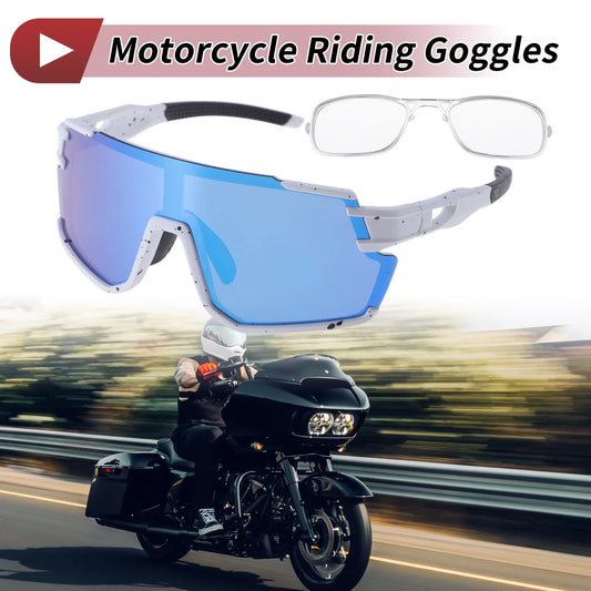 Motorcycle Riding Goggles for Motorcycle Blue Lens White with Black Spots