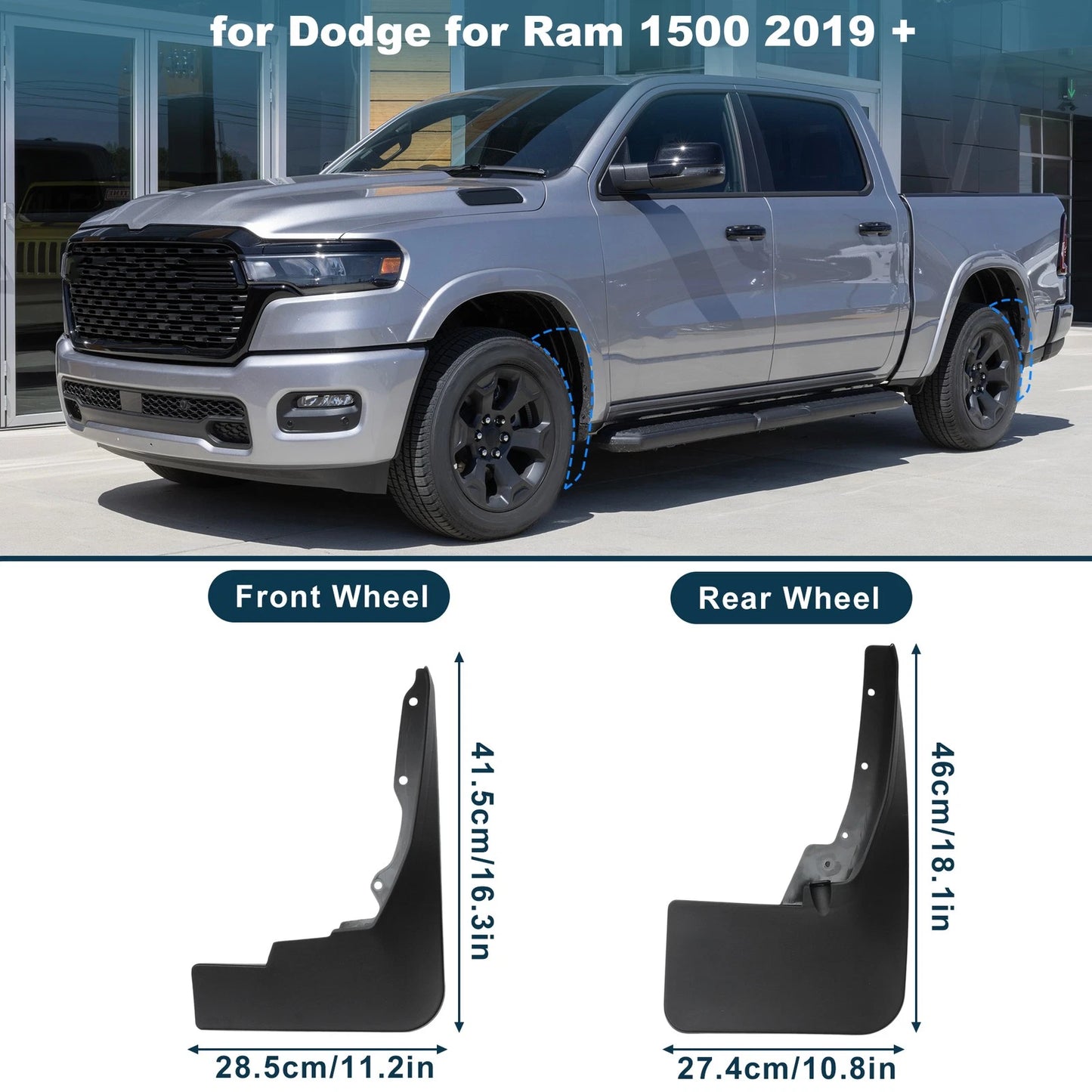 Mud Flaps Kit for Dodge Ram 1500 Splash Guards No-Drill (2019-2024)