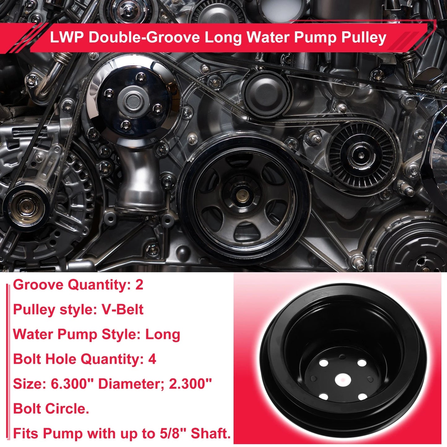 Double-Groove Water Pump Pulley for Chevy Big Block 396 427 454 (1965-1968)