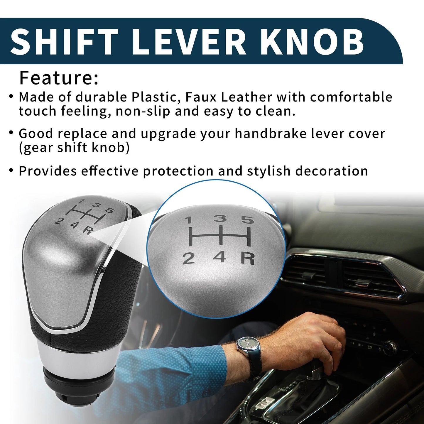 5 Speed Manual Gear Shift Knob for Ford B-Max (2012-2020) Black Faux Leather