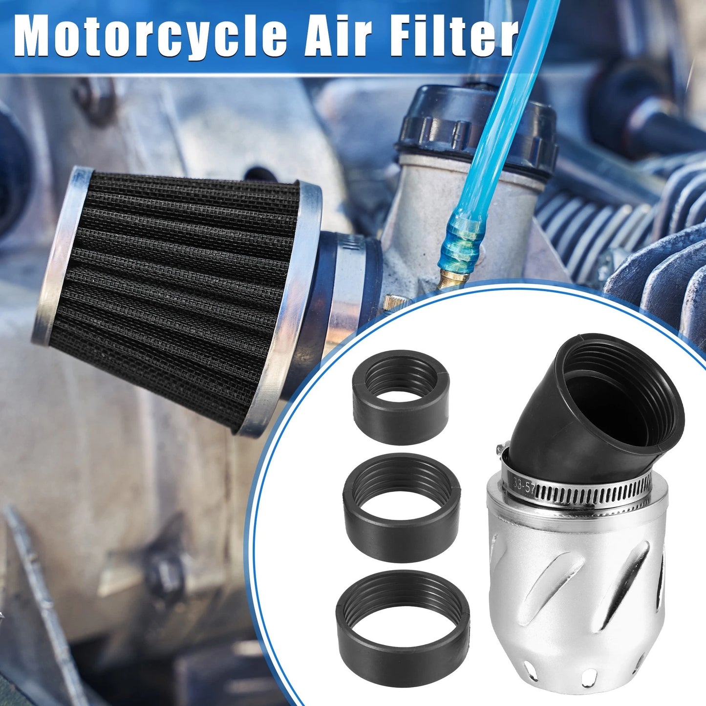 Universal Air Filter 26/35/42/48mm ID 140x70mm Durable Silver Tone