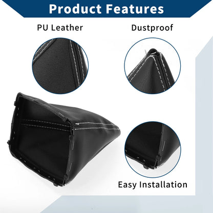 Car Gear Shift Stick Gaiter Black White Leather for Ford Focus C-MAX (2003-2010)