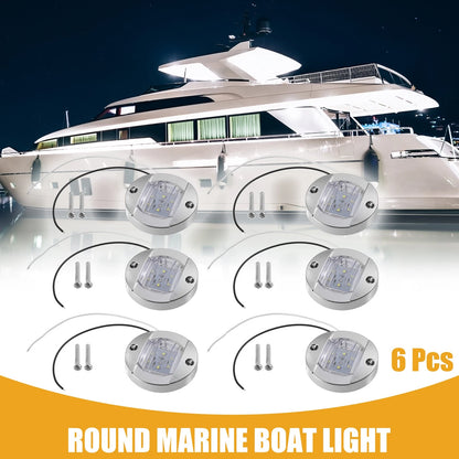 6 x Universal Interior Round Marine Boat Light with 6 LEDs for Boat White