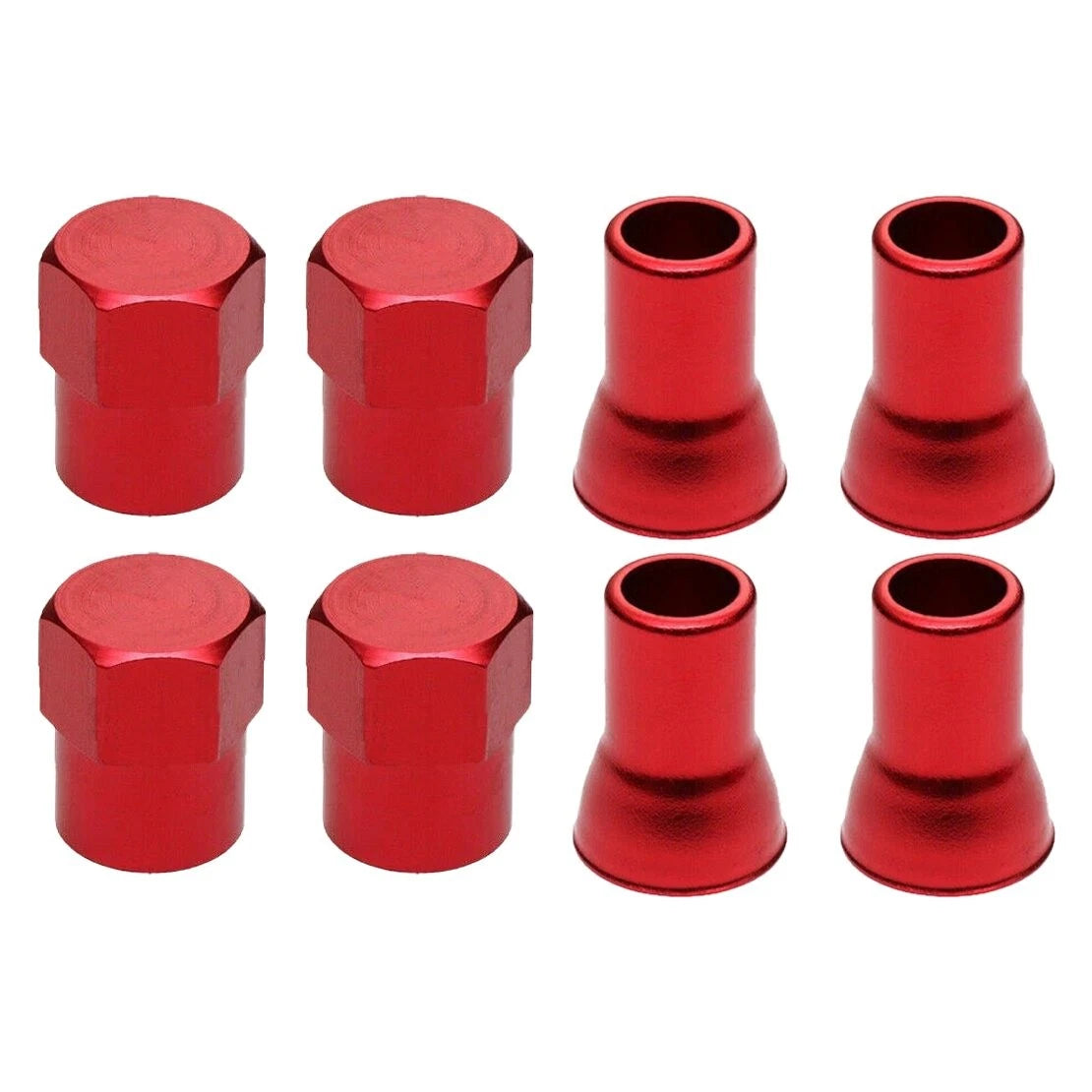 4 x Red Tire Valve Stem Caps & Sleeves