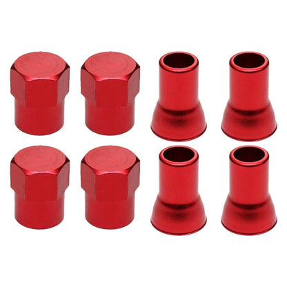 4 x Red Tire Valve Stem Caps & Sleeves