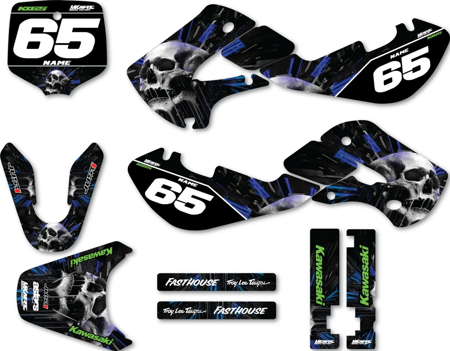 Custom Skull Decal Kit for Kawasaki KX 65 (2000-2026)