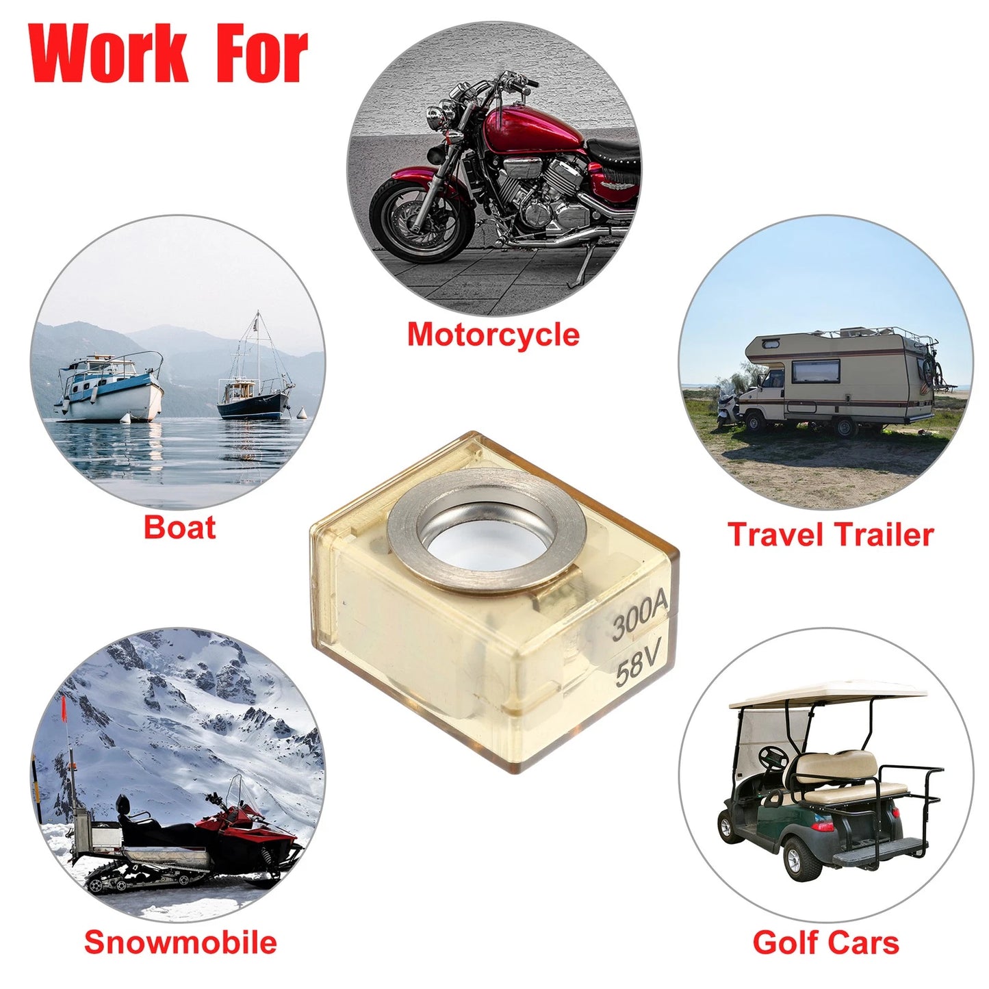 Battery Fuse Terminal 300A Waterproof Marine Rated 58V for Make Model