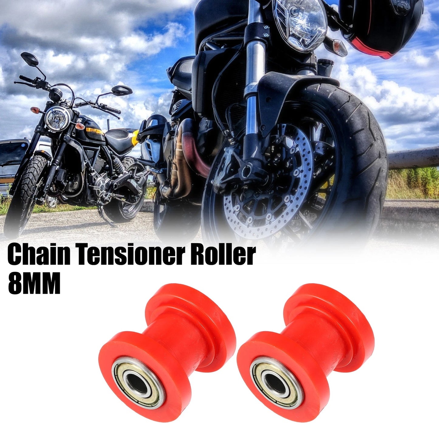 2 x 8mm Drive Chain Pulley Chain Tensioner Rubber Wheel for Motorcycle Red