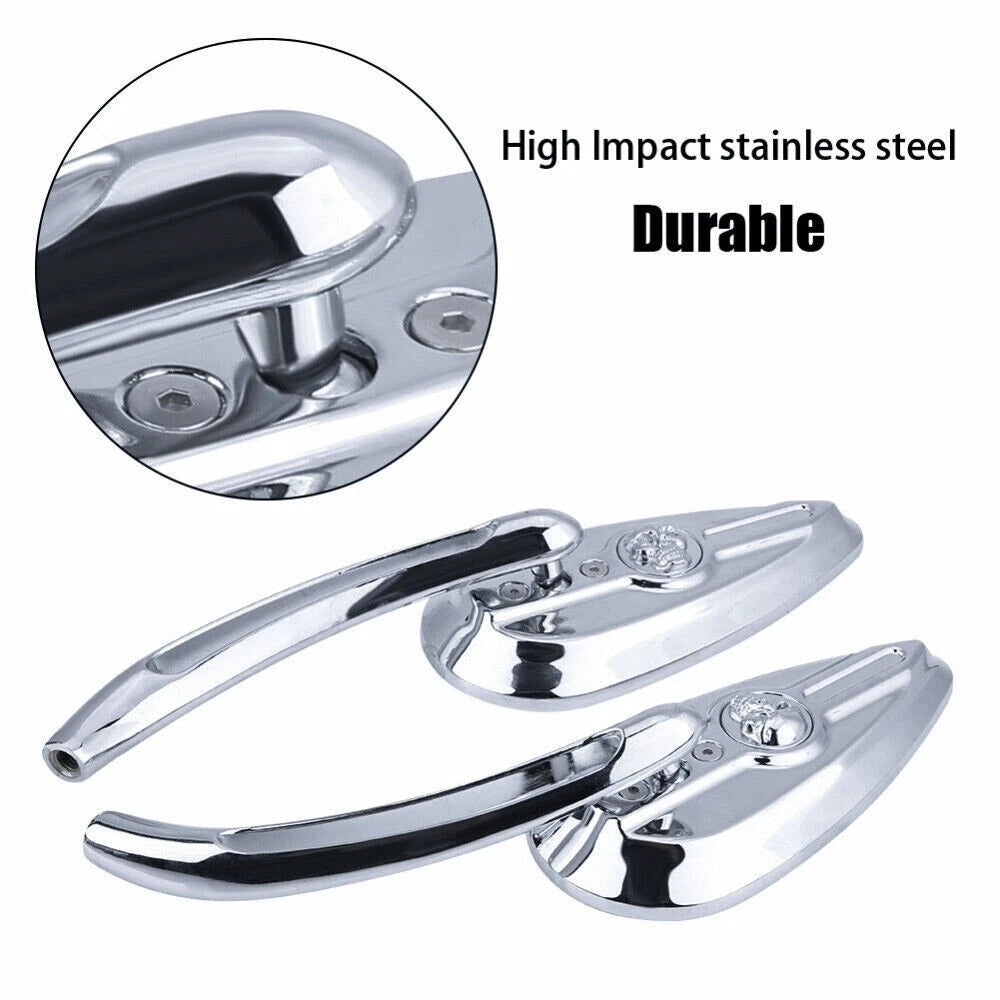 Skull Chrome Motorcycle Mirrors for Harley Davidson Road King, Street Glide, Dyna