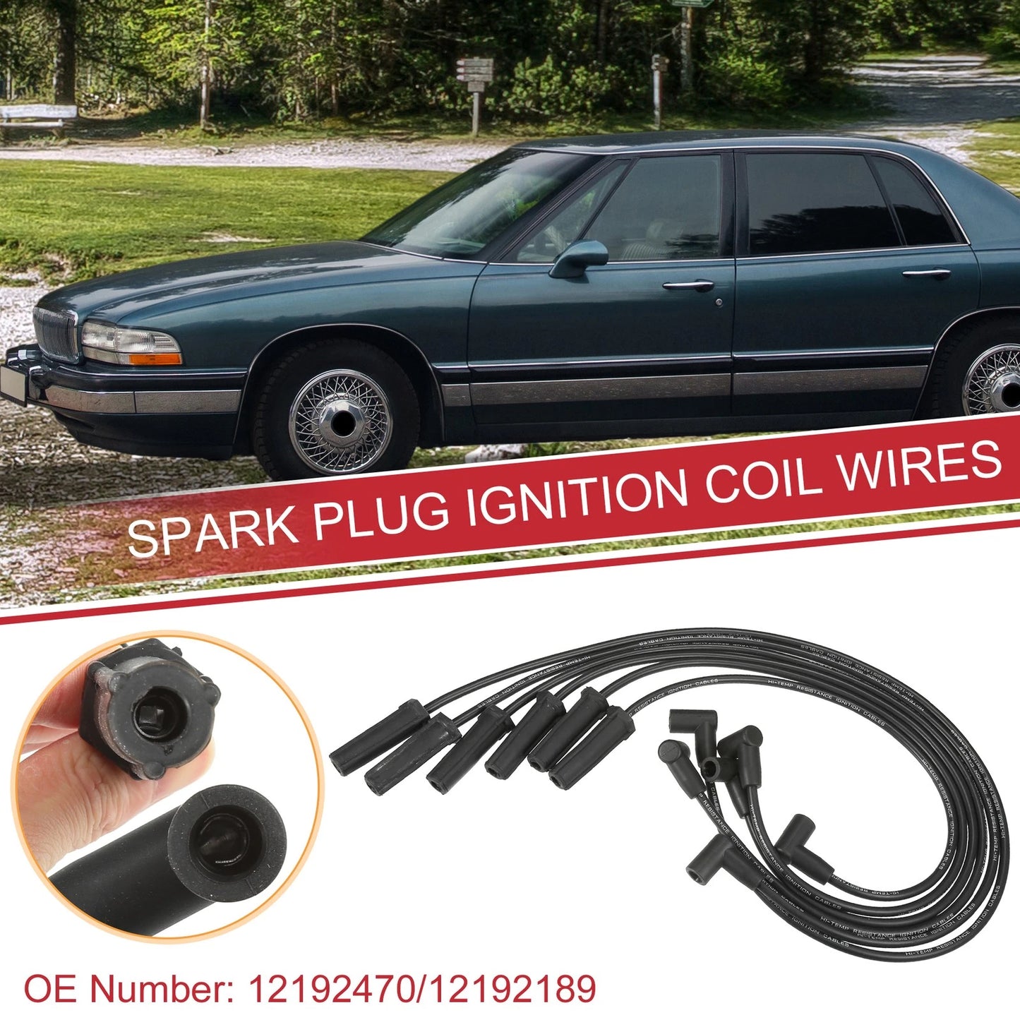 6 Pcs Spark Plug Wire Ignition Coil Cable for Buick LeSabre Lucerne