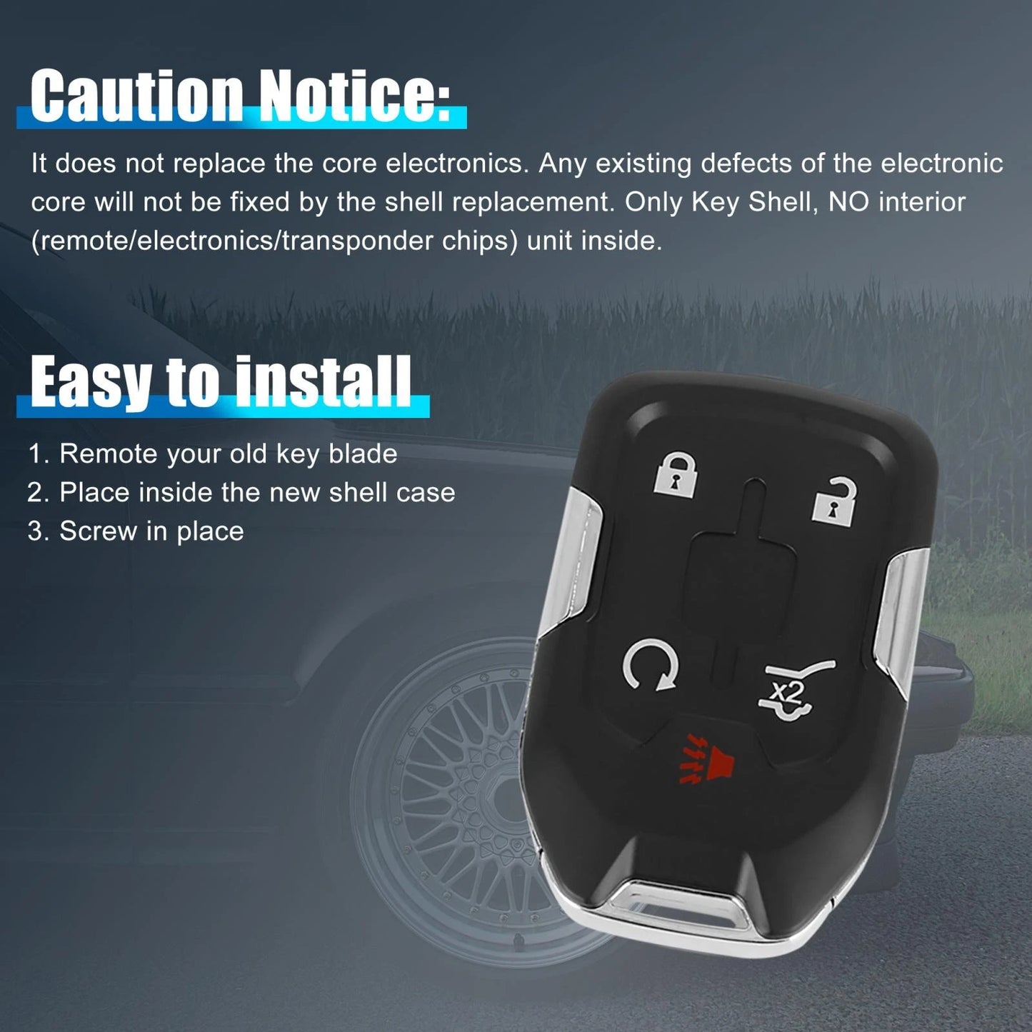 Remote Key Shell Case for GMC Terrain 5-Button Black