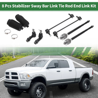 8 Pcs Suspension Kit Tie Rod Ends & Sway Bar Links with Boots for Dodge