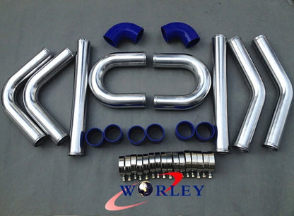 2" Aluminum Universal Intercooler Turbo Piping + Blue Hose Coupler + Clamp