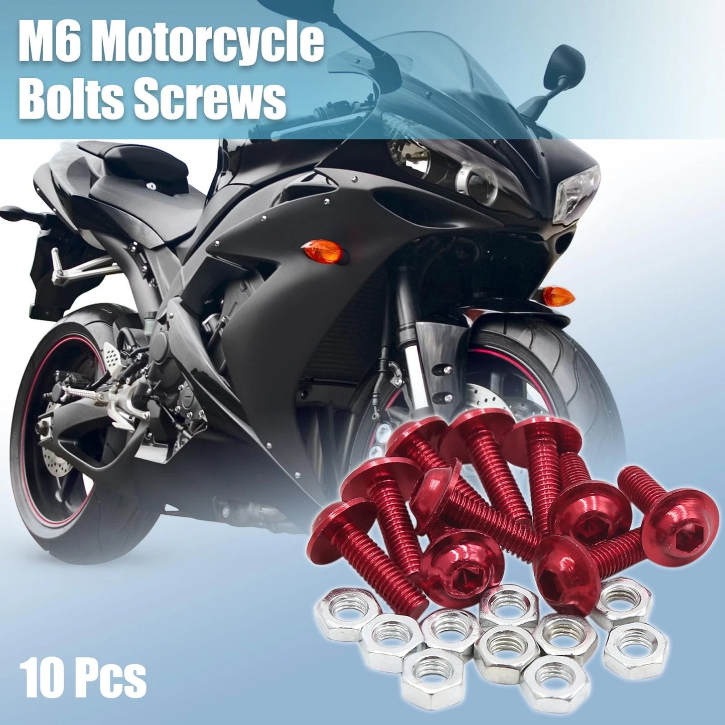 10pcs M6 Red Aluminum Hex Socket Head Bolts for Motorcycle Fairing Screws Nuts