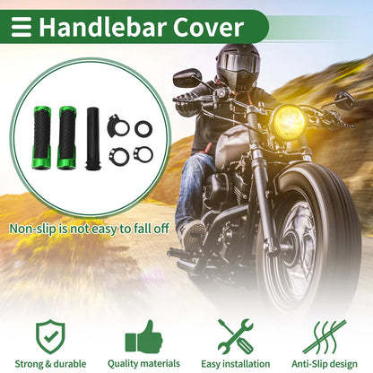 7/8" 22mm Hand Grips Rubber Black Green for Motorcycle