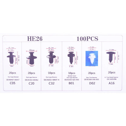 100pcs Universal Car Fender Liner Fastener Rivet Clips