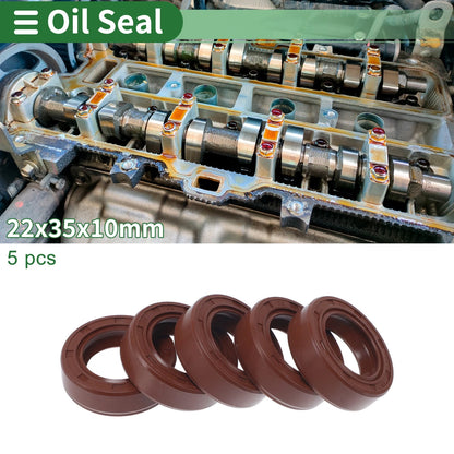 Oil Seal 22x35x10mm 5 Pcs Rotary Shaft Seal FKM Rubber Brown