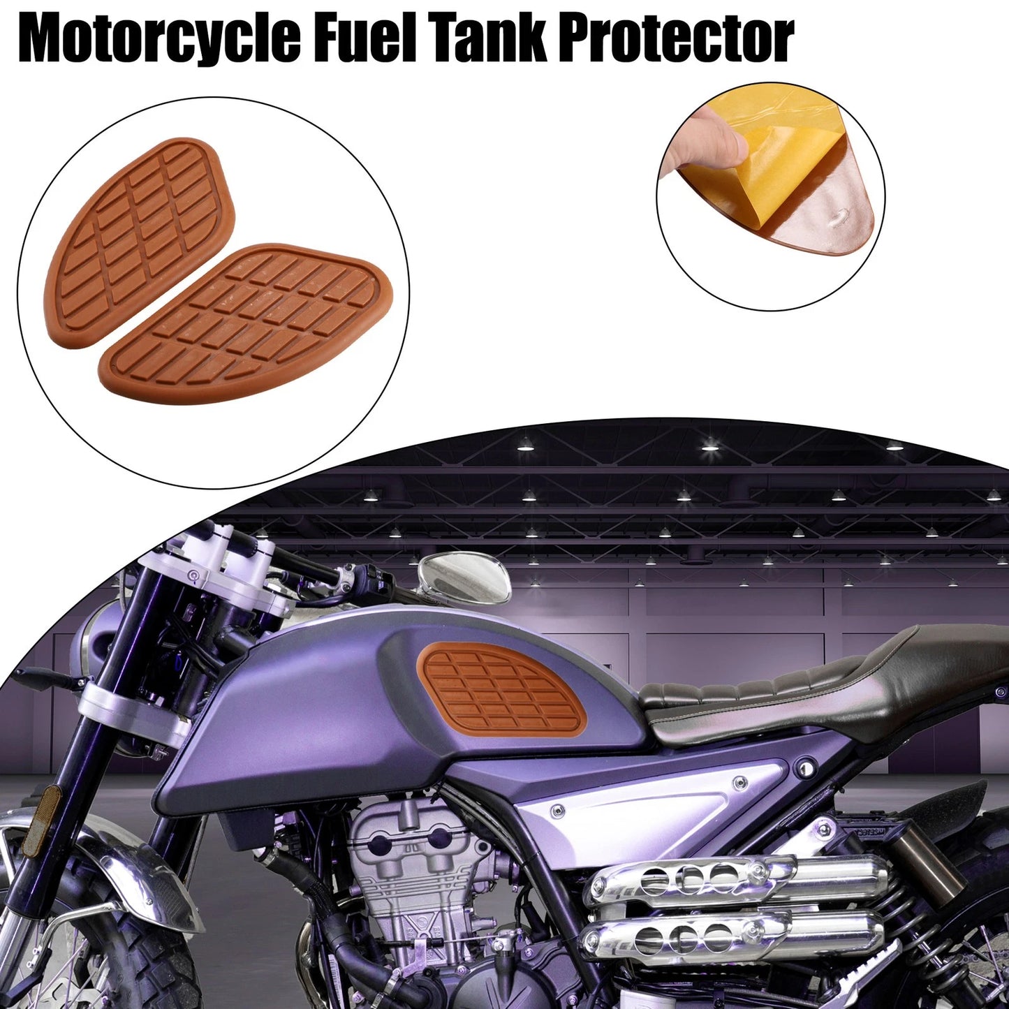 2 x Fuel Tank Protector Rubber Pad Side Panels Sticker for Motorcycle Brown