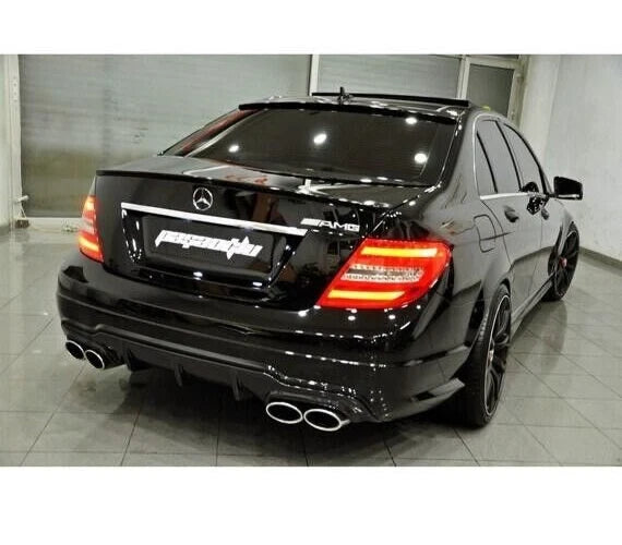 Rear Bumper Diffuser for Mercedes W204 C63 AMG Gloss Black (2011-2014)