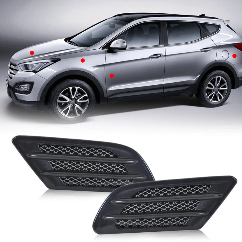2 x Black Car Bonnet Air Flow Intake Side Fender Vent Moulding Decals