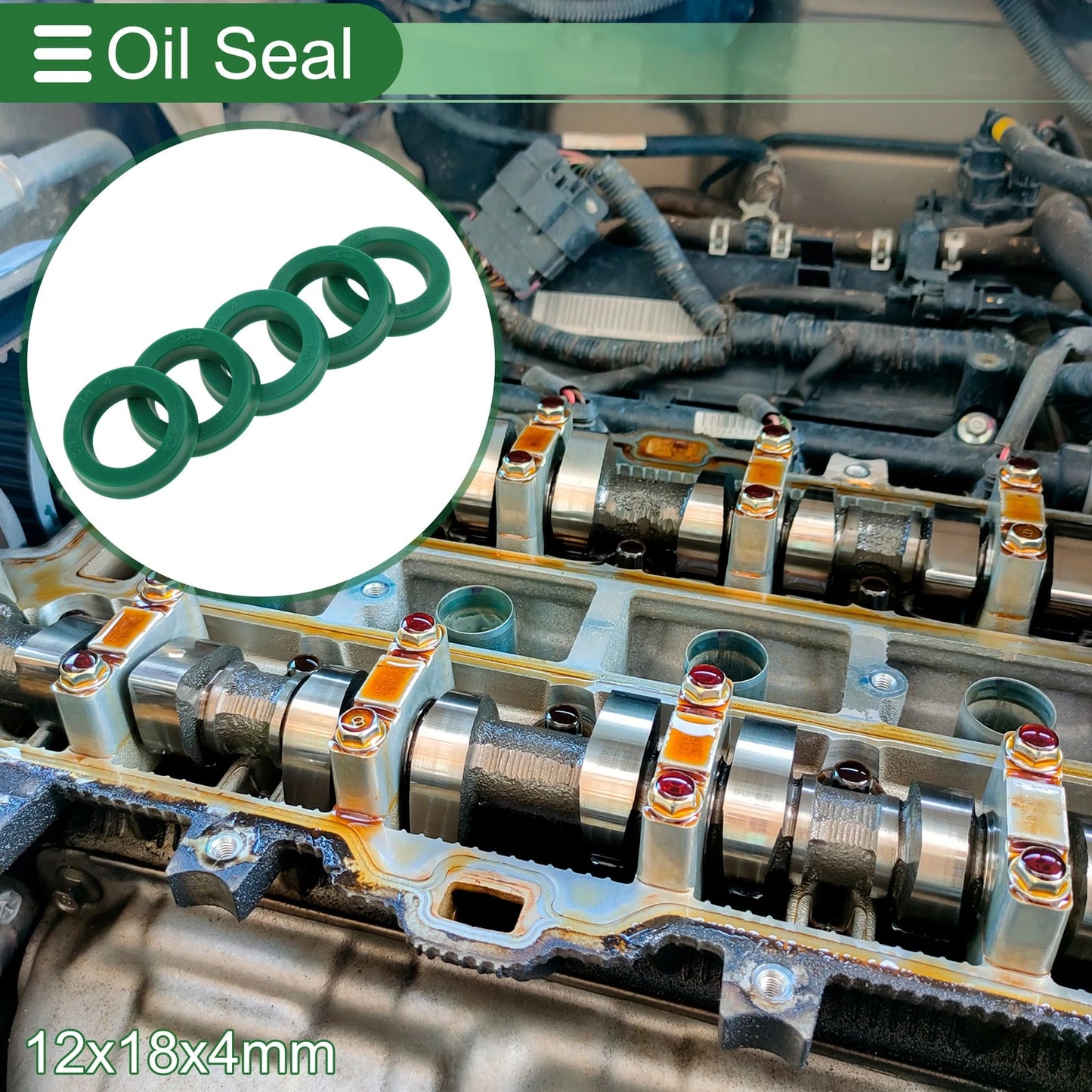 Oil Seal 12x18x4mm TPU Seal Ring Rotary Shaft Green 5 Pcs