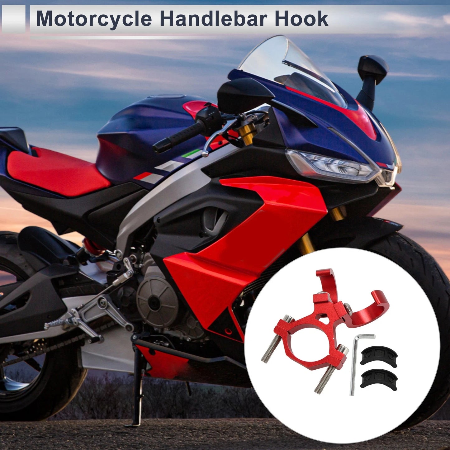 Arc Hanging Hook for Motorcycle Hexagon Wrench Washer 1 Set Red