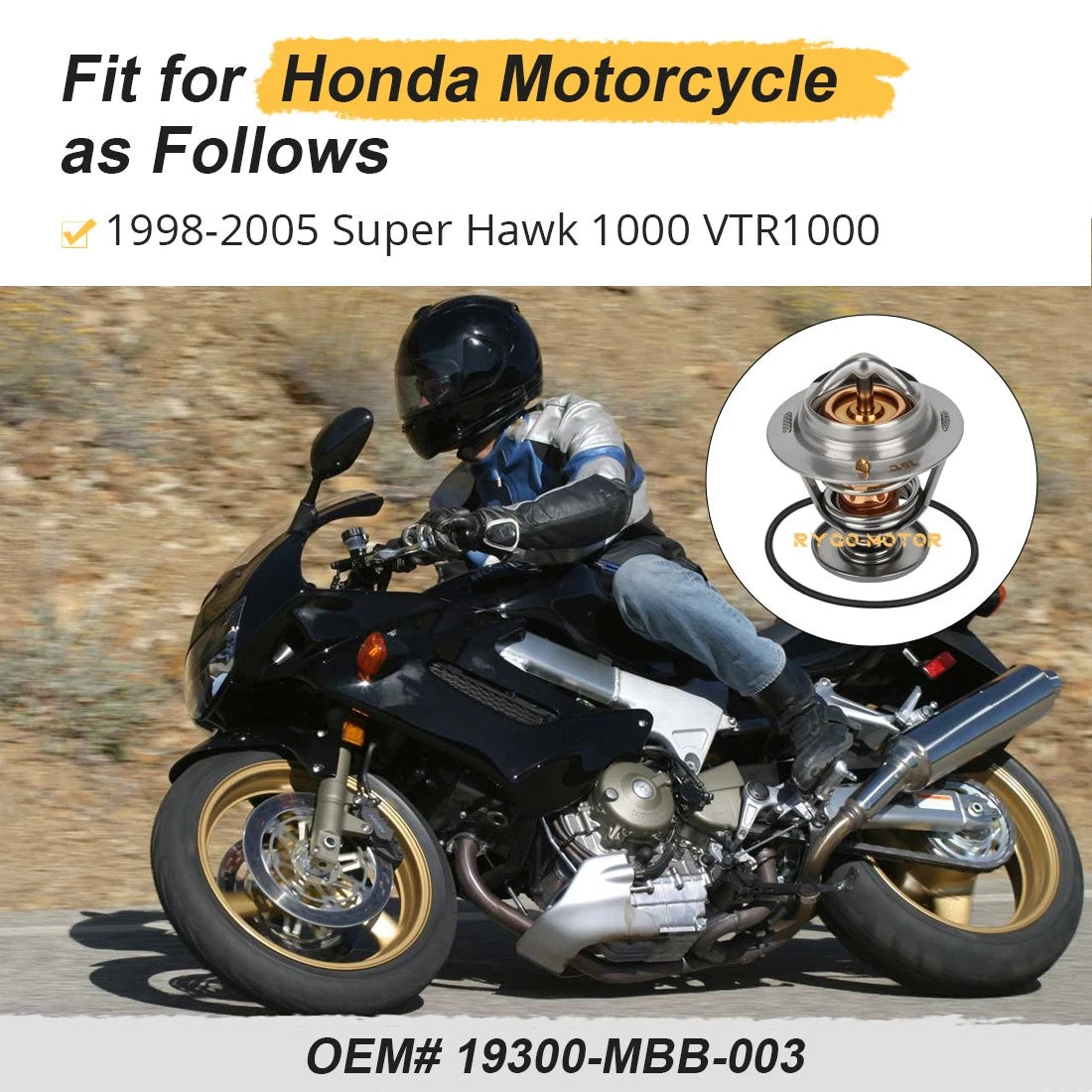 Thermostat w/ O-Ring for Honda VTR1000F Super Hawk (1998–2005)