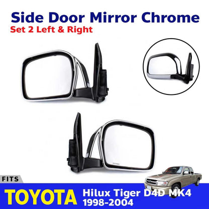 Side Mirror Manual Chrome Pair Fits Toyota Hilux Tiger D4D Pickup 1998-04 D06