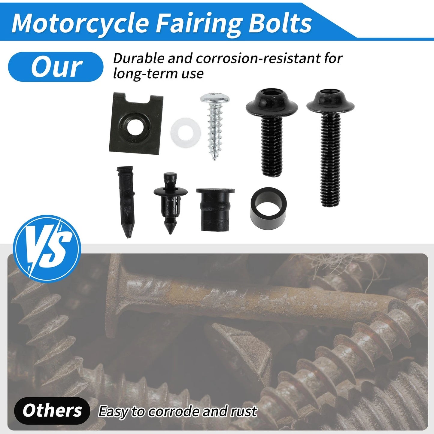 Windshield Bolts for Kawasaki Stainless Steel Rubber Black