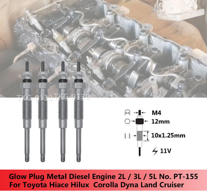 4 x Glow Plugs for Toyota Hilux, Hiace, Corolla, Starlet, Tercel (1985-2023)