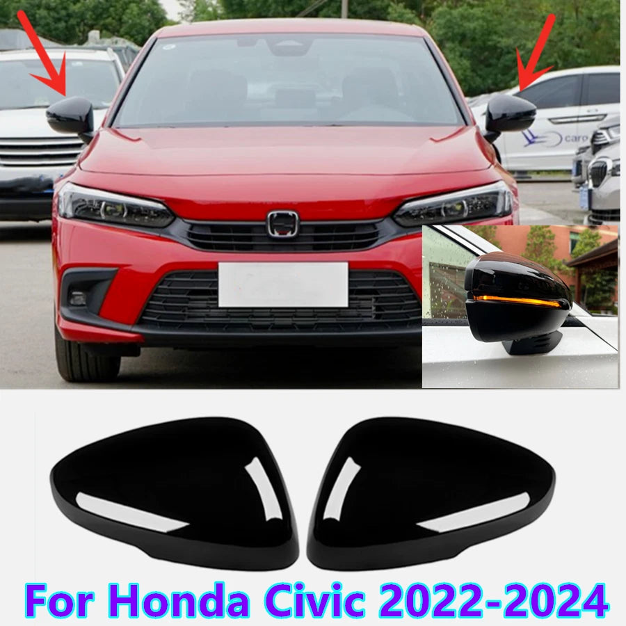 2 x Bright Black Side Mirrors Trim Cover Decor for Honda Civic (2022–2024)