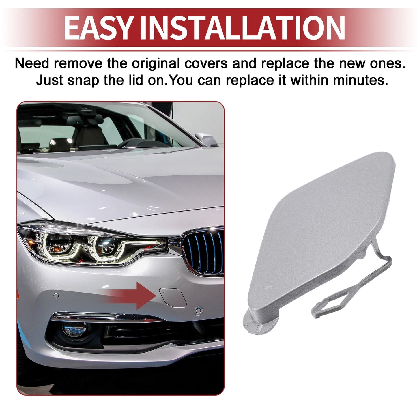 Car Bumper Tow Hook Cover for BMW 320i (2016-2018) - Silver Tone