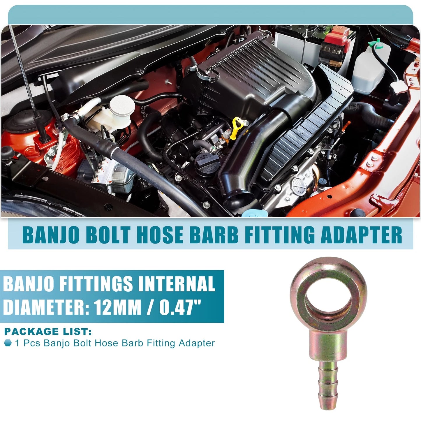 12mm ID Banjo Bolt Hose Barb Fitting Adapter for Motorcycle Vehicle