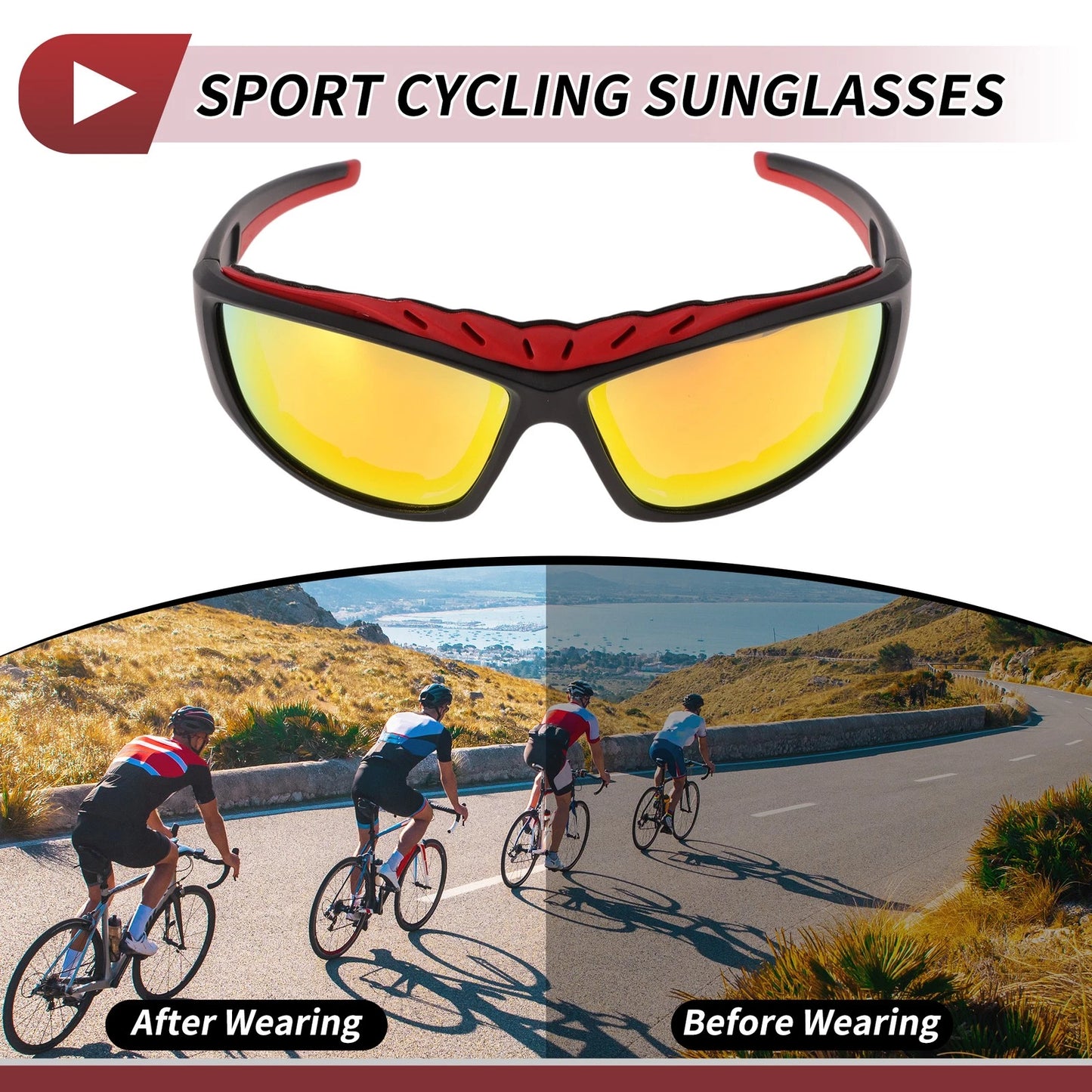 1Pc Riding Goggles Red Lens Black Frame Triacetyl Cellulose for Motorcycle