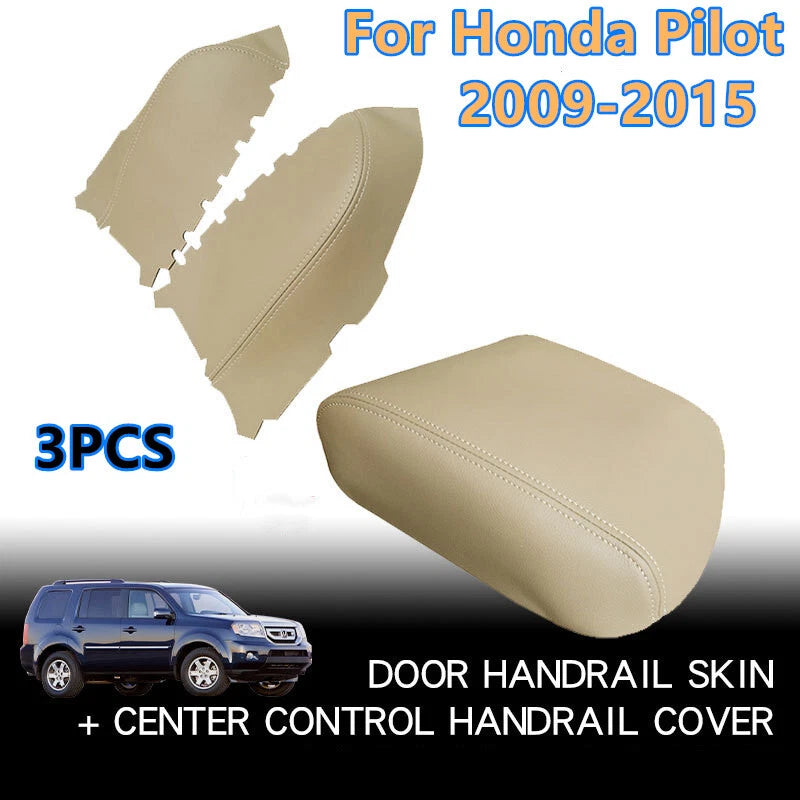 3x Beige Console Lid Armrest Panels Cover for Honda Pilot (2009–2015)